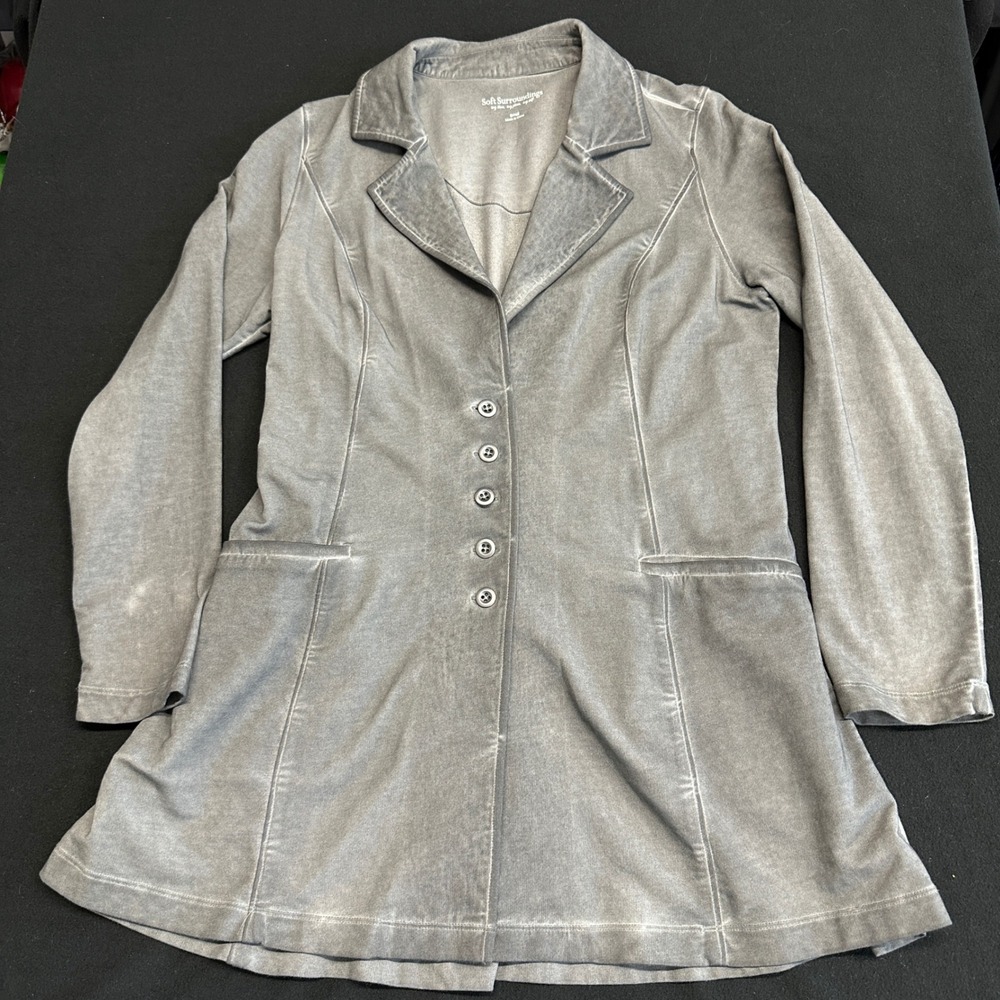 Soft Surroundings Grey Mineral Wash Knit Blazer Jacket Small 2CN79